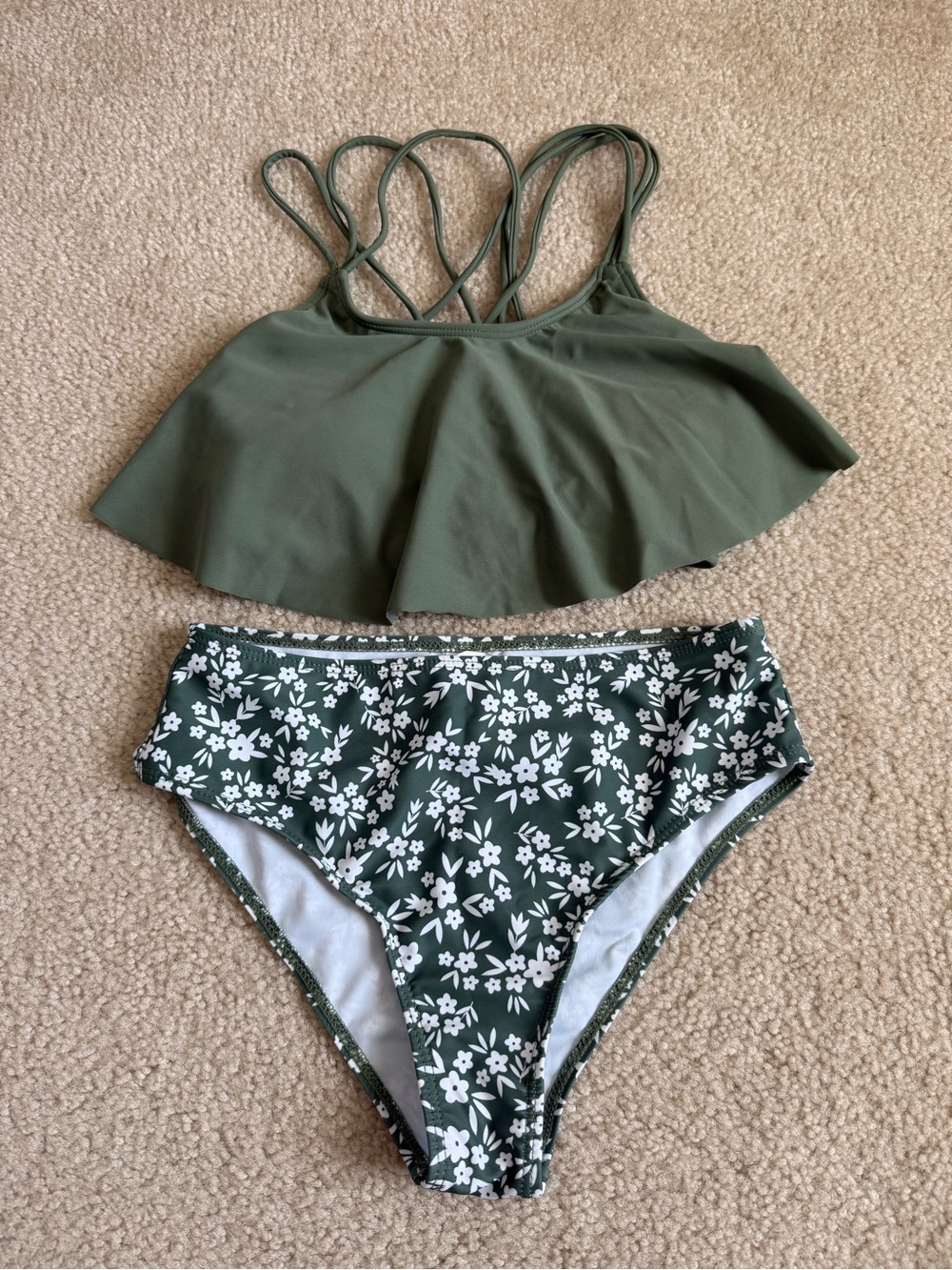 Girls Green Floral Bikini (11/12)